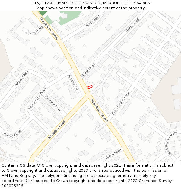 115, FITZWILLIAM STREET, SWINTON, MEXBOROUGH, S64 8RN: Location map and indicative extent of plot