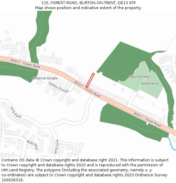 115, FOREST ROAD, BURTON-ON-TRENT, DE13 9TP: Location map and indicative extent of plot
