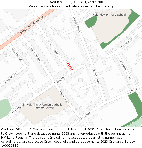 115, FRASER STREET, BILSTON, WV14 7PB: Location map and indicative extent of plot