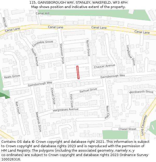 115, GAINSBOROUGH WAY, STANLEY, WAKEFIELD, WF3 4PH: Location map and indicative extent of plot