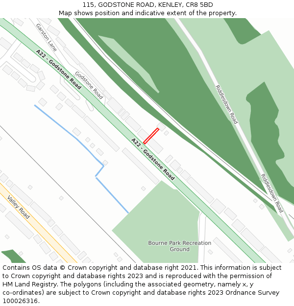 115, GODSTONE ROAD, KENLEY, CR8 5BD: Location map and indicative extent of plot