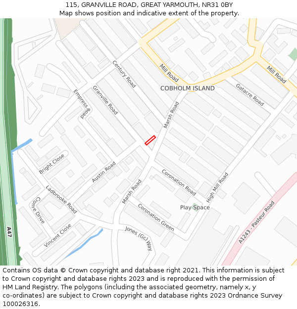 115, GRANVILLE ROAD, GREAT YARMOUTH, NR31 0BY: Location map and indicative extent of plot