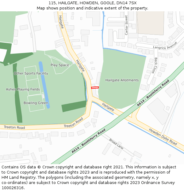 115, HAILGATE, HOWDEN, GOOLE, DN14 7SX: Location map and indicative extent of plot