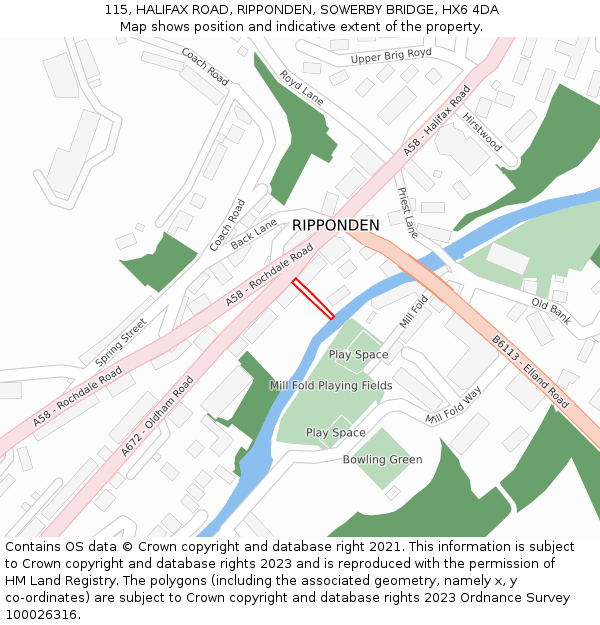 115, HALIFAX ROAD, RIPPONDEN, SOWERBY BRIDGE, HX6 4DA: Location map and indicative extent of plot