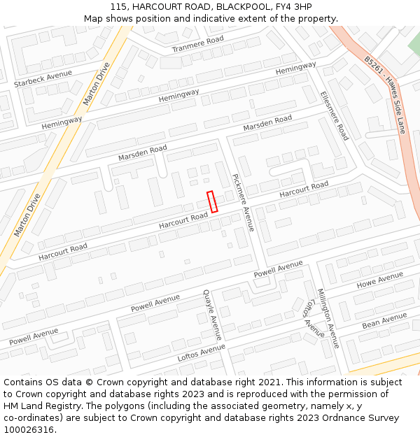 115, HARCOURT ROAD, BLACKPOOL, FY4 3HP: Location map and indicative extent of plot