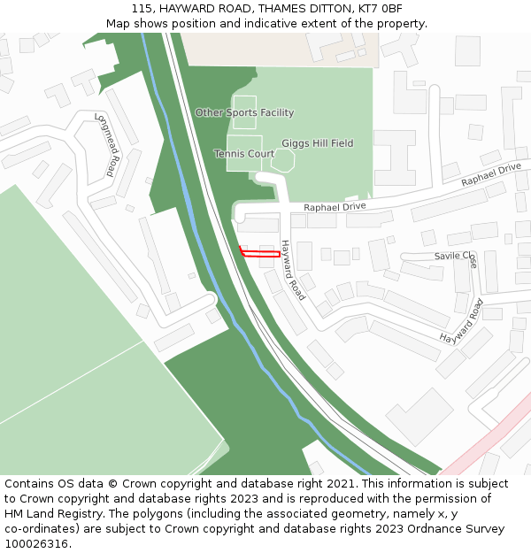 115, HAYWARD ROAD, THAMES DITTON, KT7 0BF: Location map and indicative extent of plot