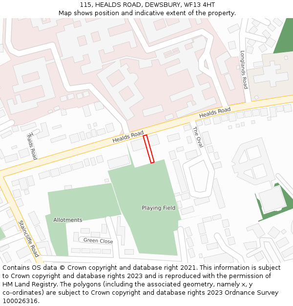 115, HEALDS ROAD, DEWSBURY, WF13 4HT: Location map and indicative extent of plot