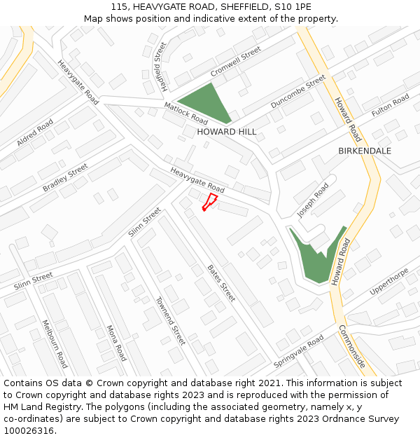 115, HEAVYGATE ROAD, SHEFFIELD, S10 1PE: Location map and indicative extent of plot