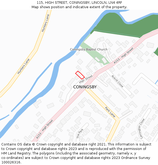 115, HIGH STREET, CONINGSBY, LINCOLN, LN4 4RF: Location map and indicative extent of plot