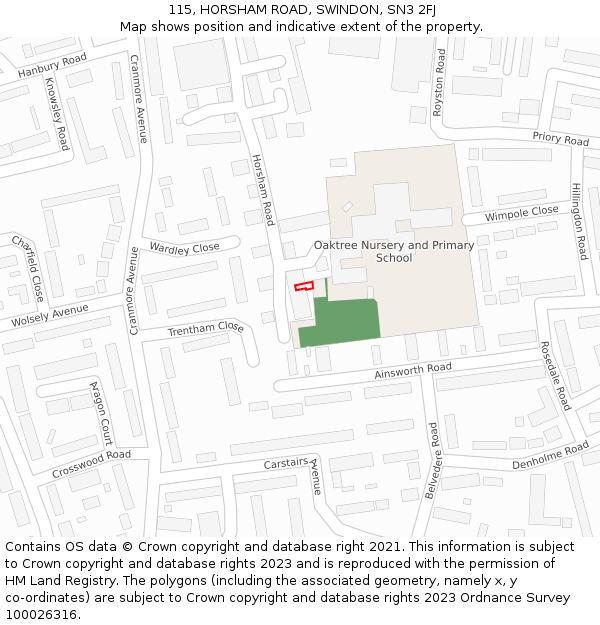 115, HORSHAM ROAD, SWINDON, SN3 2FJ: Location map and indicative extent of plot