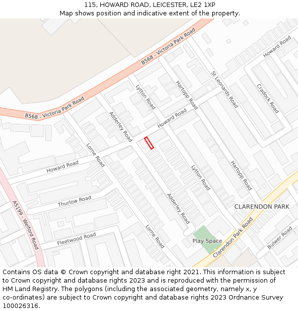 115, HOWARD ROAD, LEICESTER, LE2 1XP: Location map and indicative extent of plot