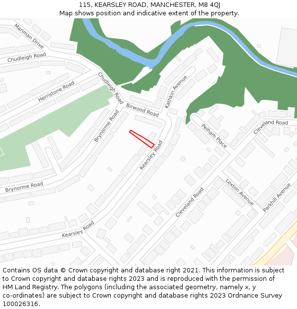 115, KEARSLEY ROAD, MANCHESTER, M8 4QJ: Location map and indicative extent of plot
