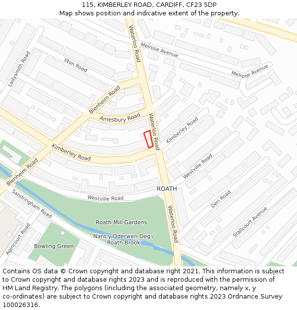 115, KIMBERLEY ROAD, CARDIFF, CF23 5DP: Location map and indicative extent of plot