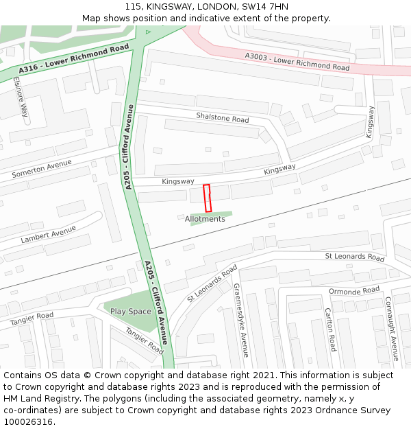 115, KINGSWAY, LONDON, SW14 7HN: Location map and indicative extent of plot