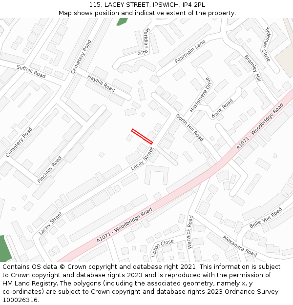 115, LACEY STREET, IPSWICH, IP4 2PL: Location map and indicative extent of plot