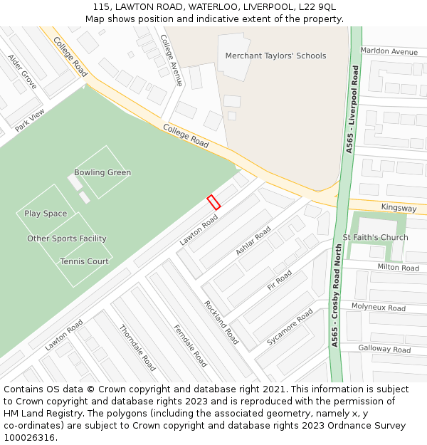 115, LAWTON ROAD, WATERLOO, LIVERPOOL, L22 9QL: Location map and indicative extent of plot