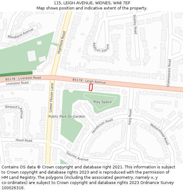 115, LEIGH AVENUE, WIDNES, WA8 7EP: Location map and indicative extent of plot