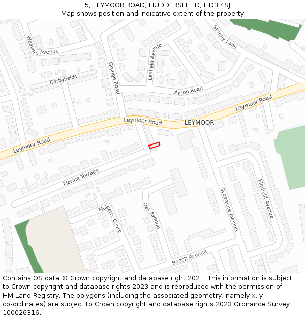 115, LEYMOOR ROAD, HUDDERSFIELD, HD3 4SJ: Location map and indicative extent of plot