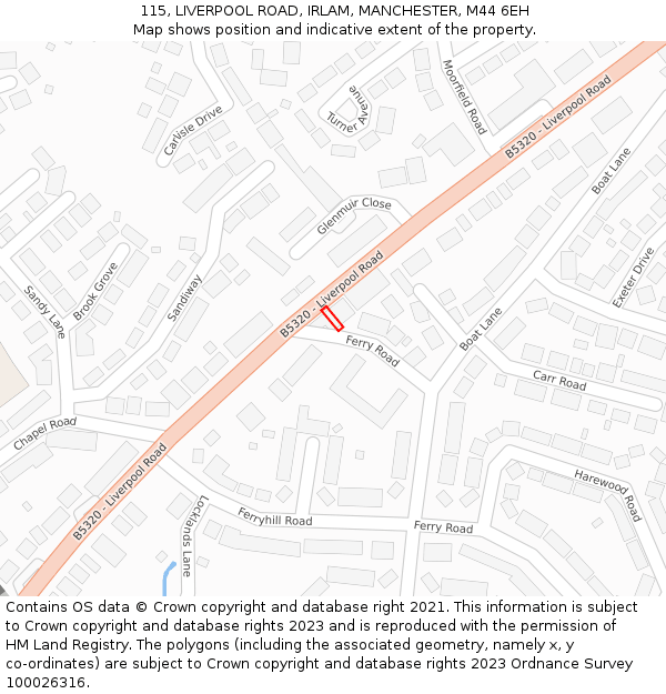 115, LIVERPOOL ROAD, IRLAM, MANCHESTER, M44 6EH: Location map and indicative extent of plot