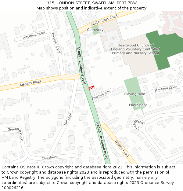 115, LONDON STREET, SWAFFHAM, PE37 7DW: Location map and indicative extent of plot
