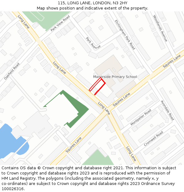 115, LONG LANE, LONDON, N3 2HY: Location map and indicative extent of plot