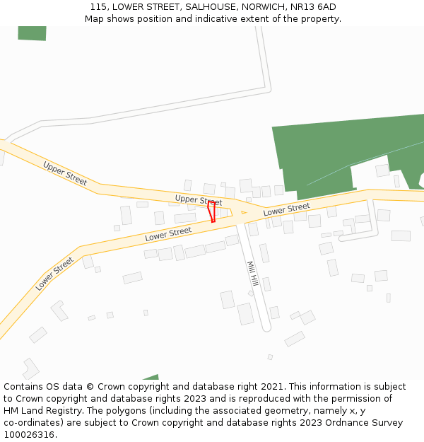 115, LOWER STREET, SALHOUSE, NORWICH, NR13 6AD: Location map and indicative extent of plot