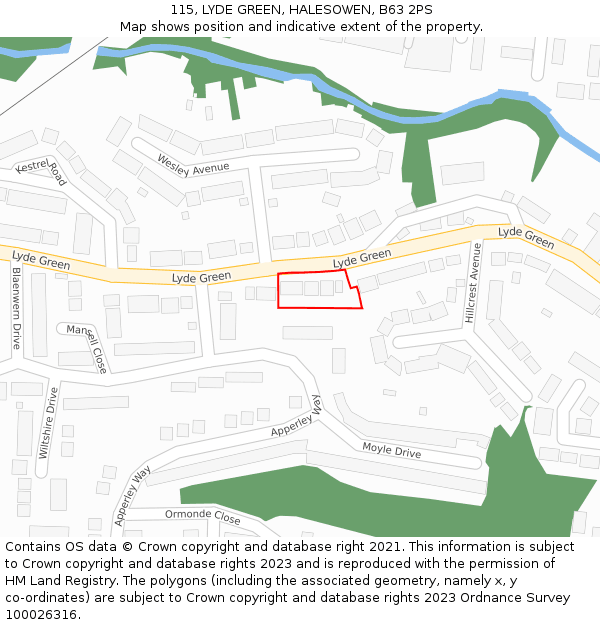 115, LYDE GREEN, HALESOWEN, B63 2PS: Location map and indicative extent of plot