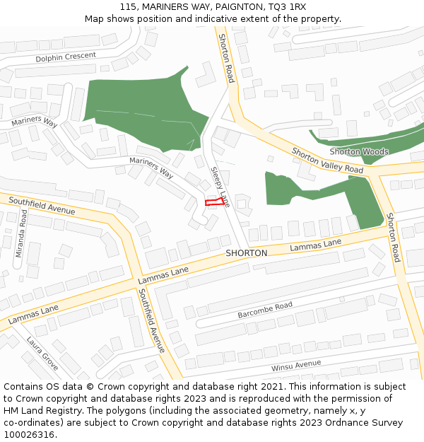 115, MARINERS WAY, PAIGNTON, TQ3 1RX: Location map and indicative extent of plot