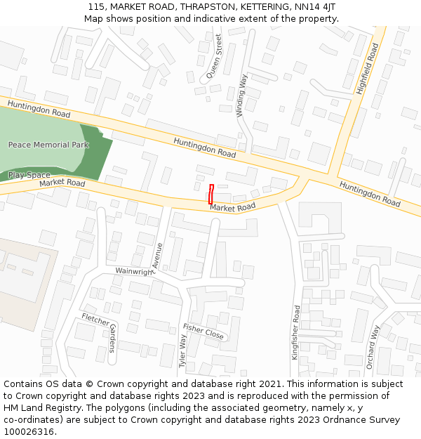 115, MARKET ROAD, THRAPSTON, KETTERING, NN14 4JT: Location map and indicative extent of plot