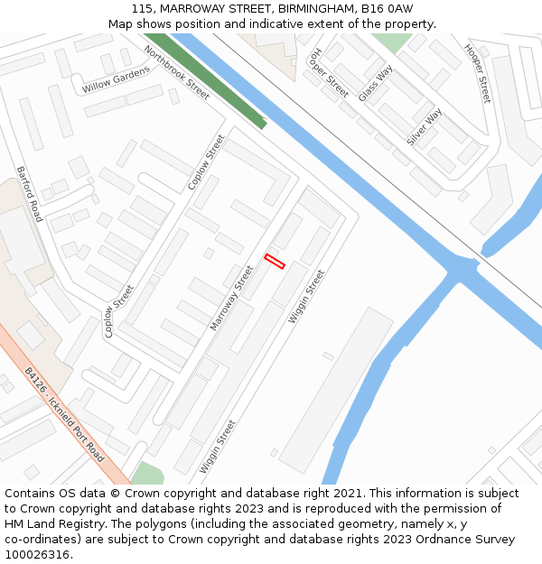 115, MARROWAY STREET, BIRMINGHAM, B16 0AW: Location map and indicative extent of plot