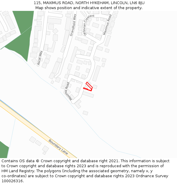 115, MAXIMUS ROAD, NORTH HYKEHAM, LINCOLN, LN6 8JU: Location map and indicative extent of plot