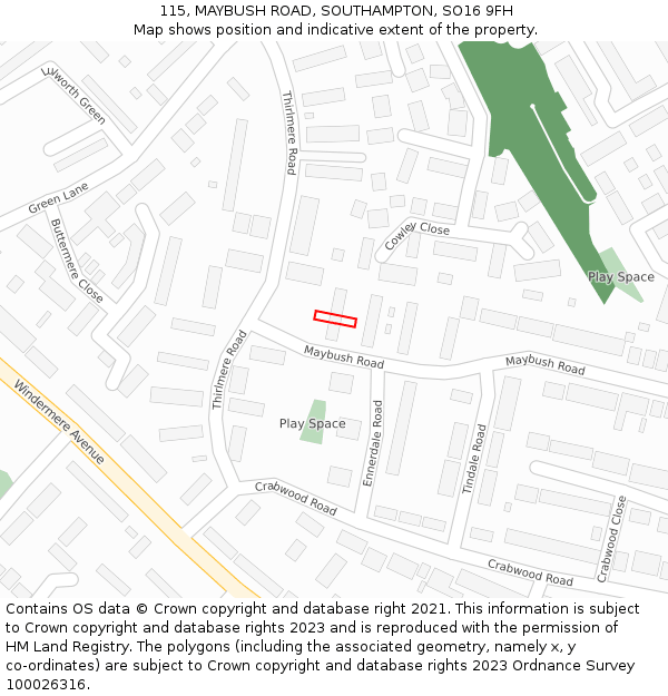 115, MAYBUSH ROAD, SOUTHAMPTON, SO16 9FH: Location map and indicative extent of plot