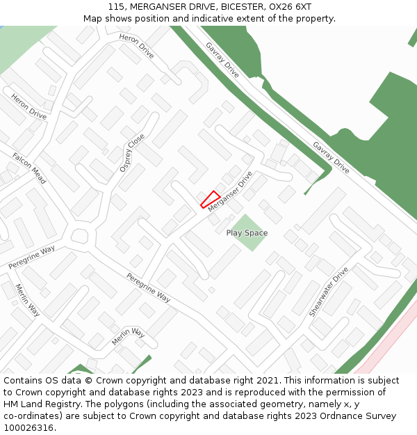 115, MERGANSER DRIVE, BICESTER, OX26 6XT: Location map and indicative extent of plot