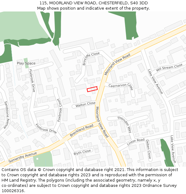 115, MOORLAND VIEW ROAD, CHESTERFIELD, S40 3DD: Location map and indicative extent of plot
