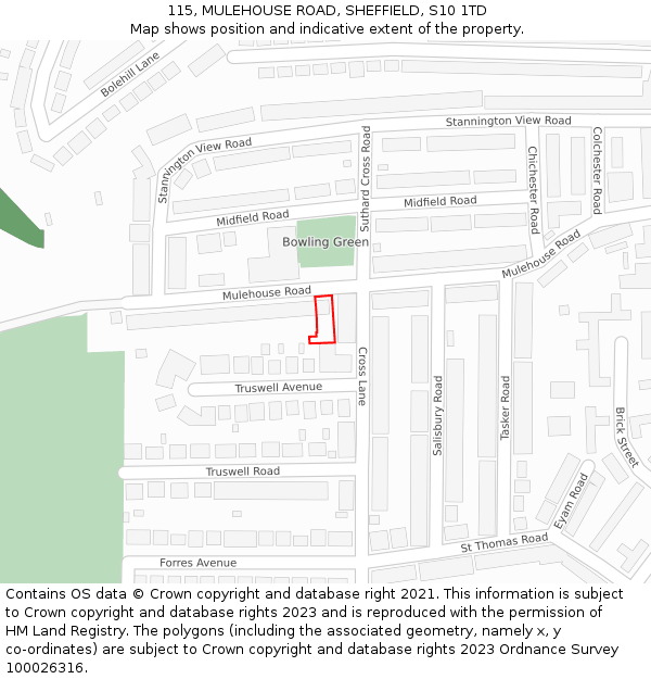 115, MULEHOUSE ROAD, SHEFFIELD, S10 1TD: Location map and indicative extent of plot