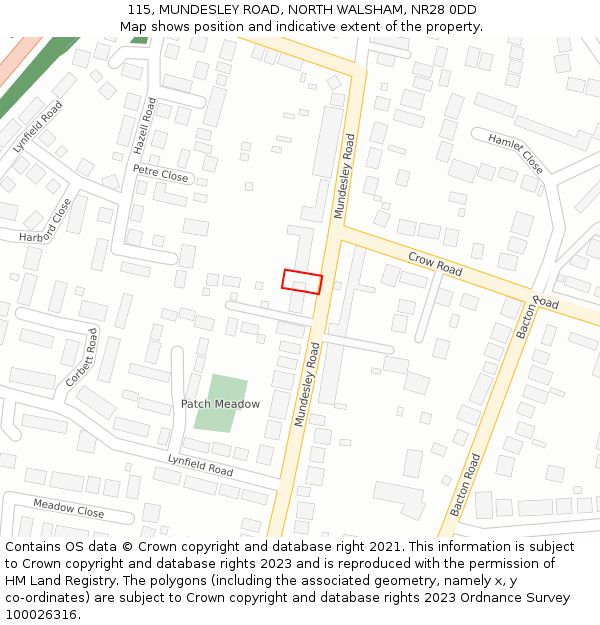 115, MUNDESLEY ROAD, NORTH WALSHAM, NR28 0DD: Location map and indicative extent of plot