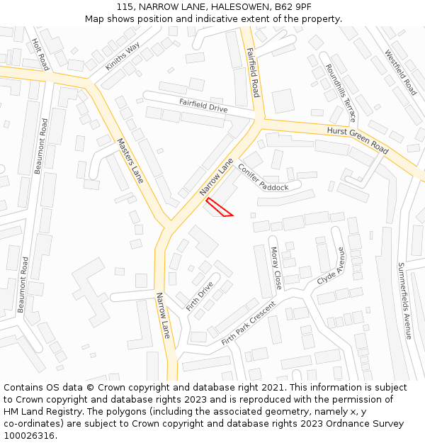 115, NARROW LANE, HALESOWEN, B62 9PF: Location map and indicative extent of plot