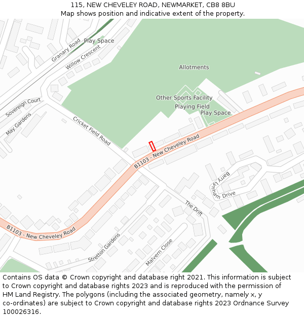 115, NEW CHEVELEY ROAD, NEWMARKET, CB8 8BU: Location map and indicative extent of plot