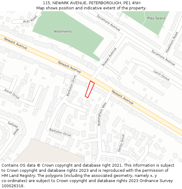 115, NEWARK AVENUE, PETERBOROUGH, PE1 4NH: Location map and indicative extent of plot