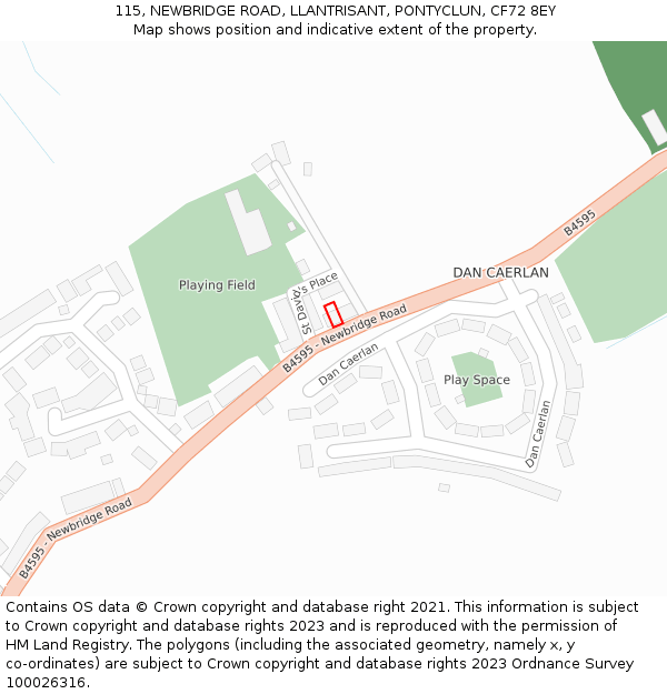 115, NEWBRIDGE ROAD, LLANTRISANT, PONTYCLUN, CF72 8EY: Location map and indicative extent of plot