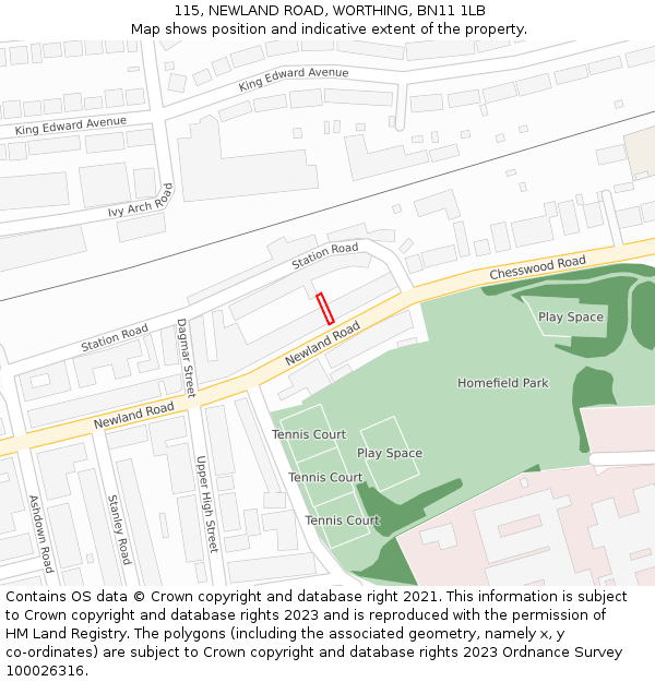 115, NEWLAND ROAD, WORTHING, BN11 1LB: Location map and indicative extent of plot