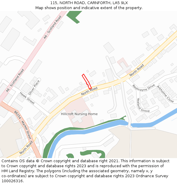 115, NORTH ROAD, CARNFORTH, LA5 9LX: Location map and indicative extent of plot