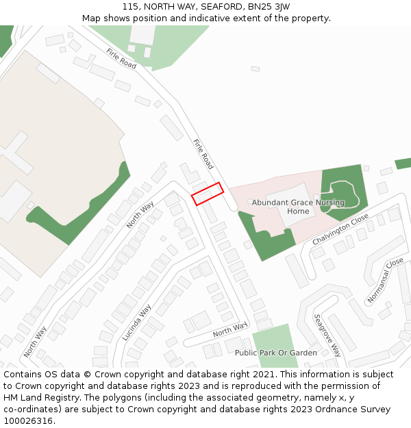 115, NORTH WAY, SEAFORD, BN25 3JW: Location map and indicative extent of plot