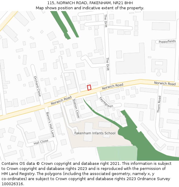 115, NORWICH ROAD, FAKENHAM, NR21 8HH: Location map and indicative extent of plot