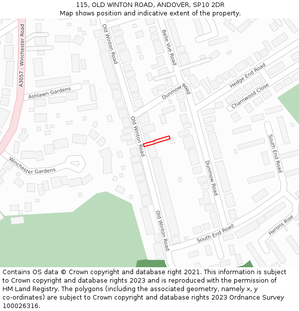 115, OLD WINTON ROAD, ANDOVER, SP10 2DR: Location map and indicative extent of plot