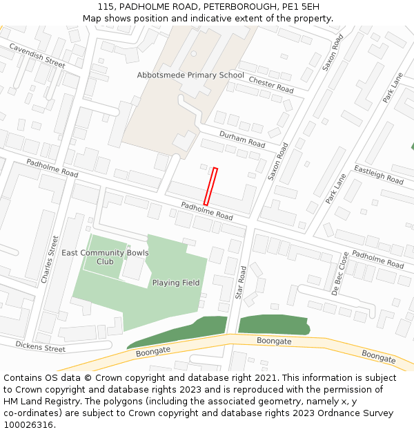 115, PADHOLME ROAD, PETERBOROUGH, PE1 5EH: Location map and indicative extent of plot