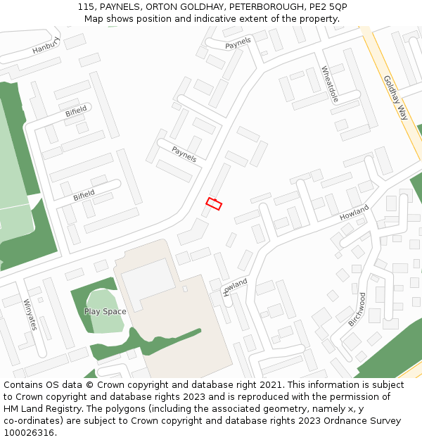115, PAYNELS, ORTON GOLDHAY, PETERBOROUGH, PE2 5QP: Location map and indicative extent of plot