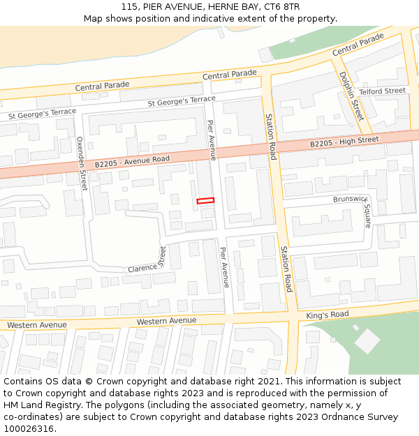 115, PIER AVENUE, HERNE BAY, CT6 8TR: Location map and indicative extent of plot
