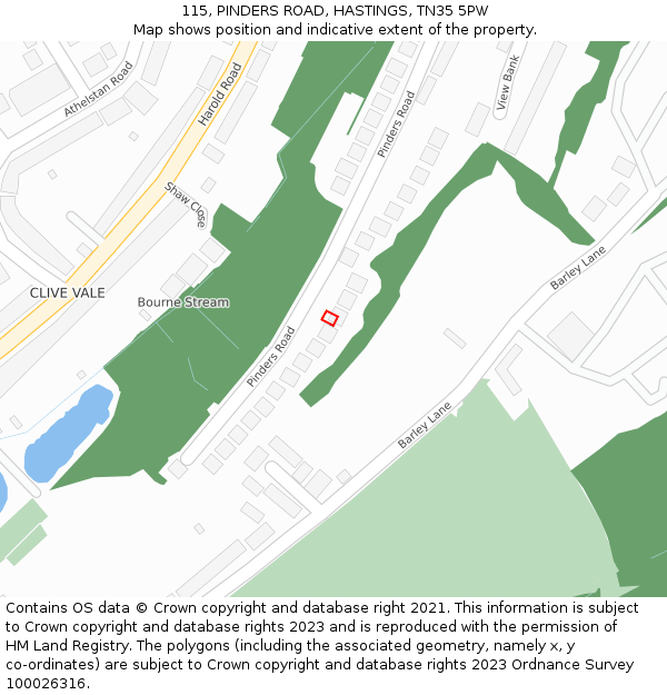 115, PINDERS ROAD, HASTINGS, TN35 5PW: Location map and indicative extent of plot