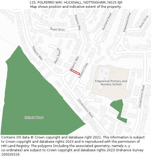 115, POLPERRO WAY, HUCKNALL, NOTTINGHAM, NG15 6JX: Location map and indicative extent of plot